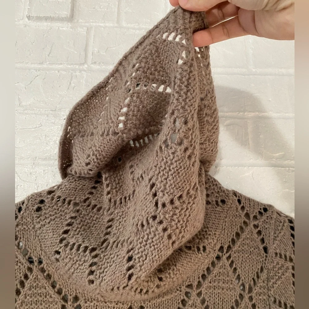 Old Navy Vintage 2000s Tan Wool Blend Open Knit Cowl Neck Top